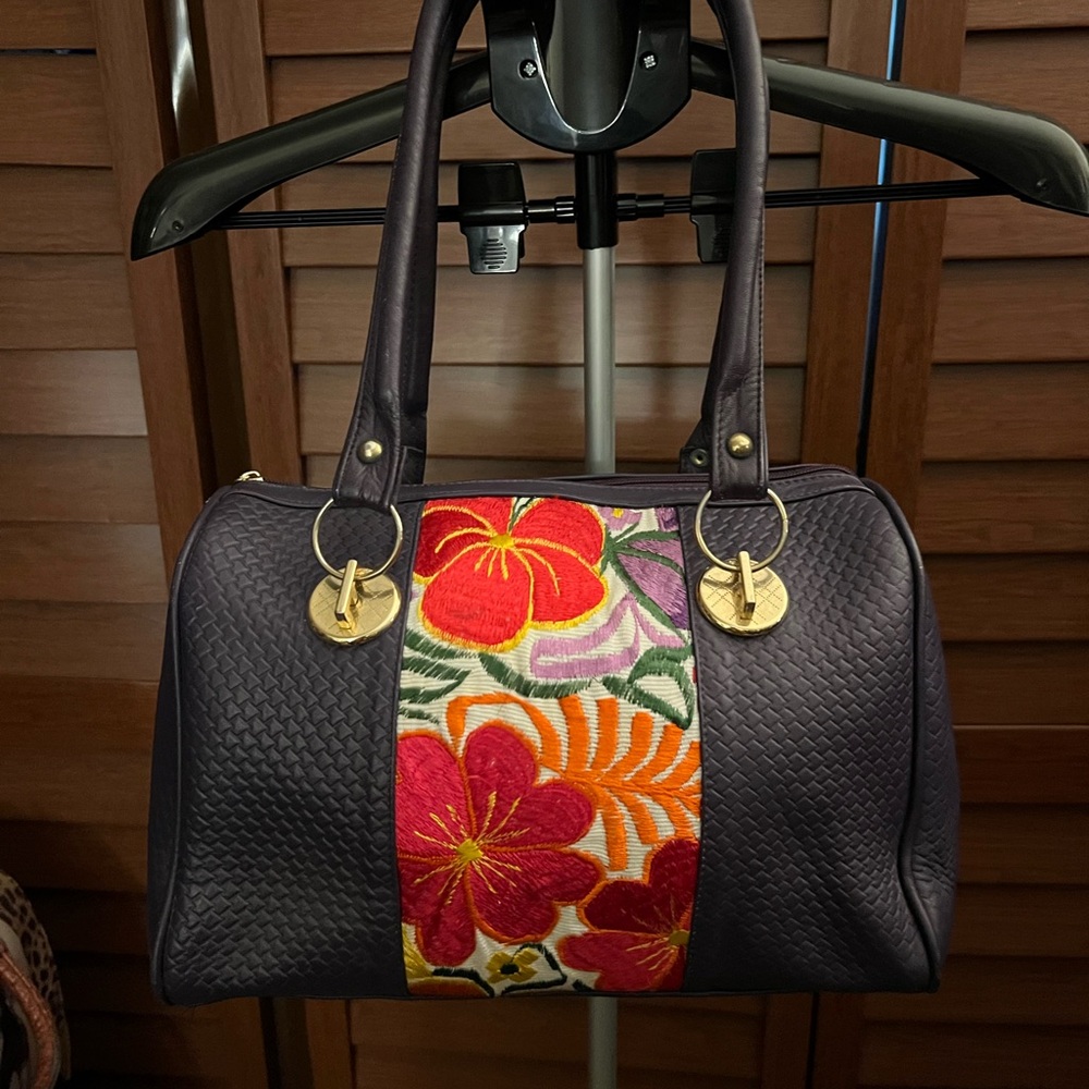 Floral Embroidered Purple Handbag